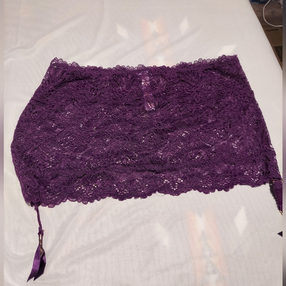 Savage X Fenty Deep Purple Lace Garter Skirt 3X NWT
